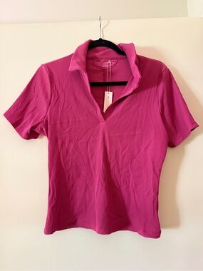 Travis Mathew Magenta Ribbed Polo Short Sleeve Top